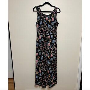 Vintage 90's Floral Black Maxi Dress Sleeveless EVAN PICONE